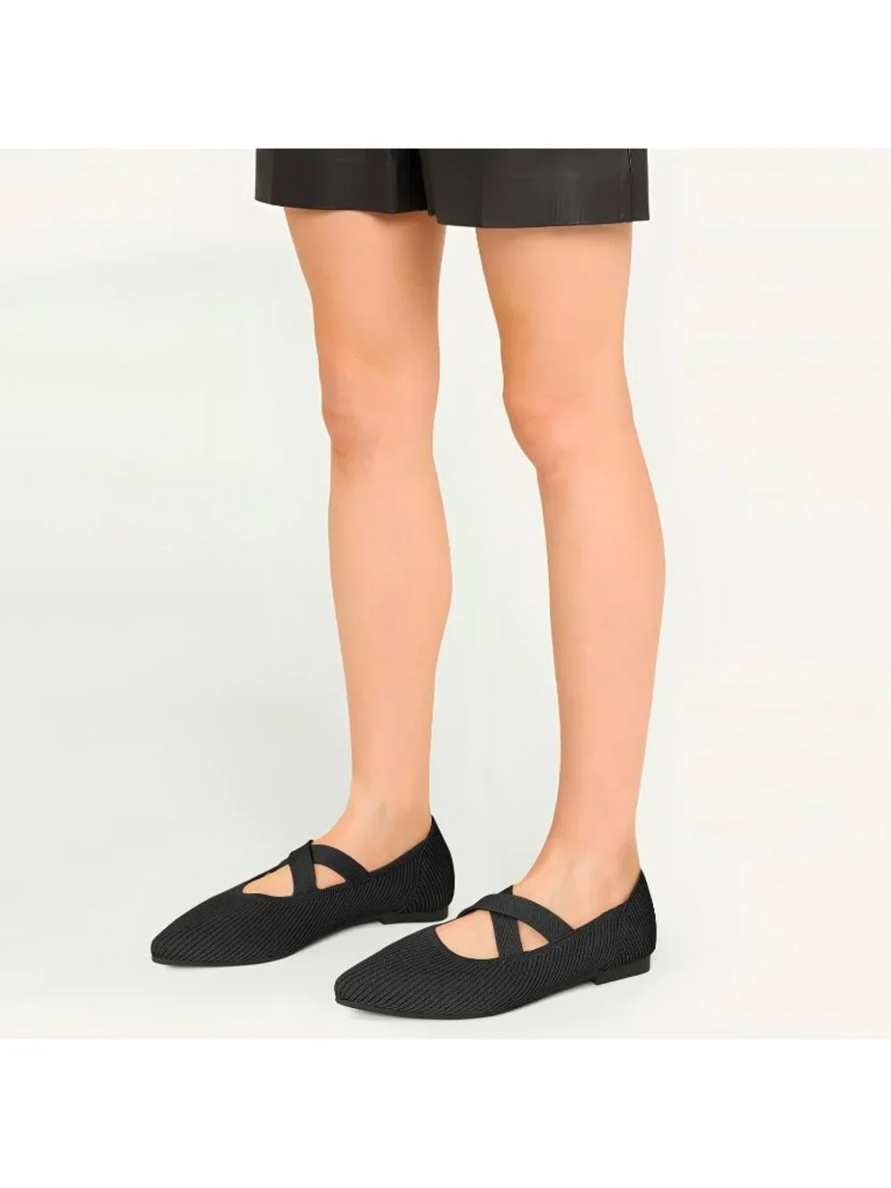 Women's Black Knit Mary Jane Flats Pointed Toe Comfortable Slip On Dressy Shoes